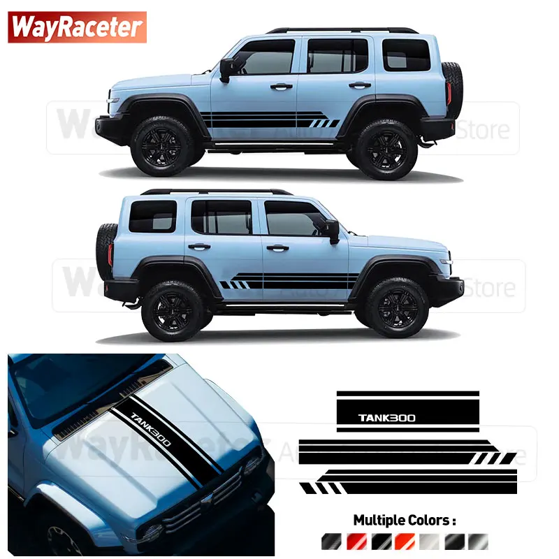 3 Pcs/Set Hood Bonnet Stripes Sticker Door Side Skirt Vinyl Decal For GWM Tank 300 2024 2025 2026 Off Road 4X4 Accessories