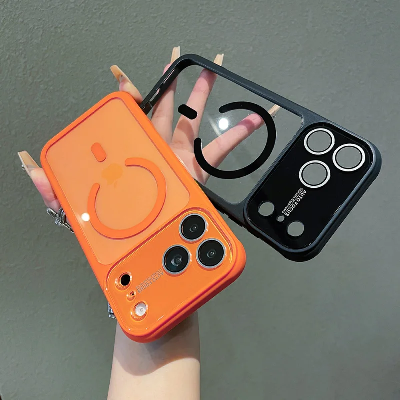 

Large Window Glass Lens Magnetic Case For iPhone 17 16 15 Pro Max High-definition Transparent For Magsafe Shockproof Back Cover