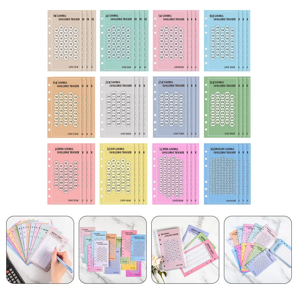 48Pcs for Savings Challenge A6 6-Ring Binder Cash Envelopes with Smooth Paper Material Binder Cash Envelops
