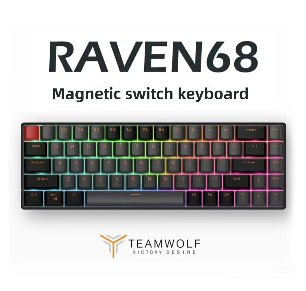 

Клавиатура с магнитной осью Raven68, проводная одномодовая прозрачная клавиатура из ПБТ, 8K, регулируемая клавиатура с возвратом, 68 клавиш, игровая механическая