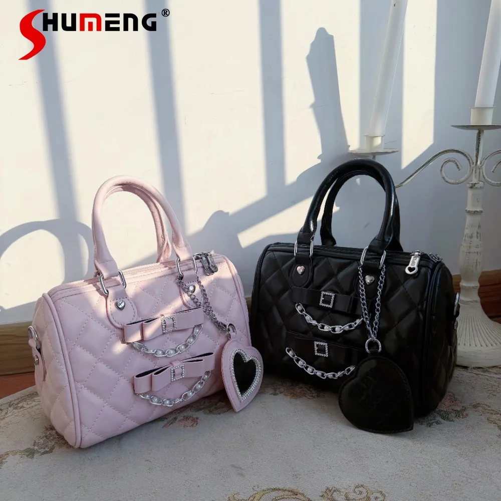 

Оригинальная японская сумка-рюкзак в стиле мини с жемчужной цепочкой и бантом, милый и элегантный, универсальный женский мини-рюкзак