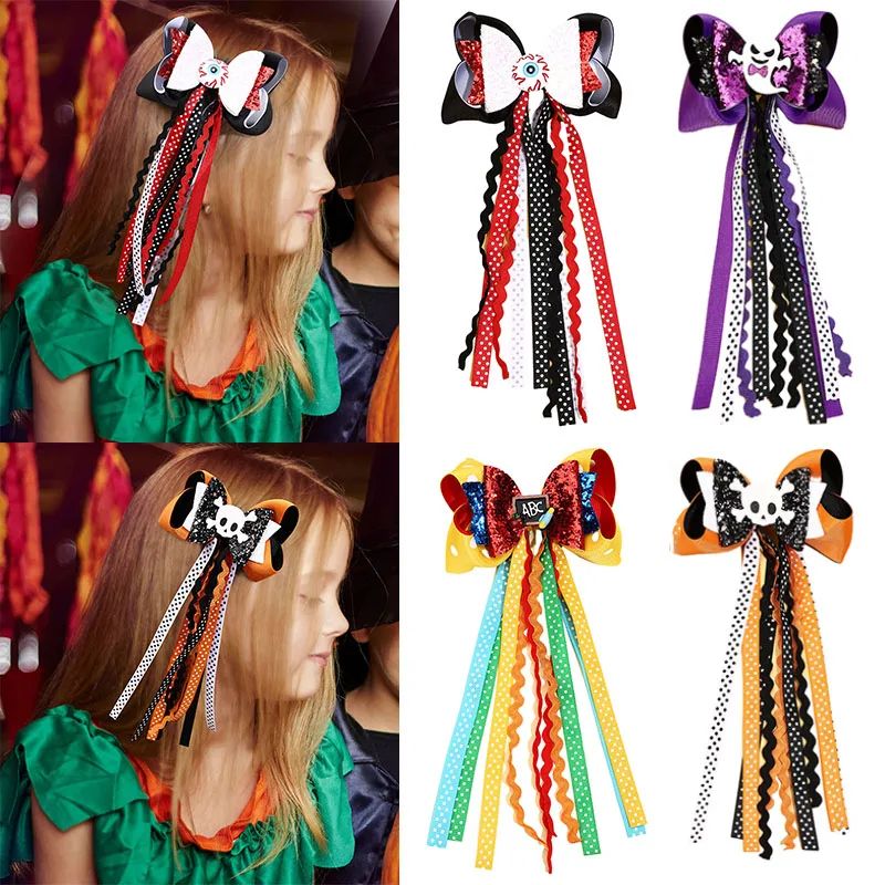 

ncmama Halloween Tassel Hair Clip For Kids Girls Glitter Handmade Bows Hairpin Hairgrips Princess Headwear Kids Hair Accessories