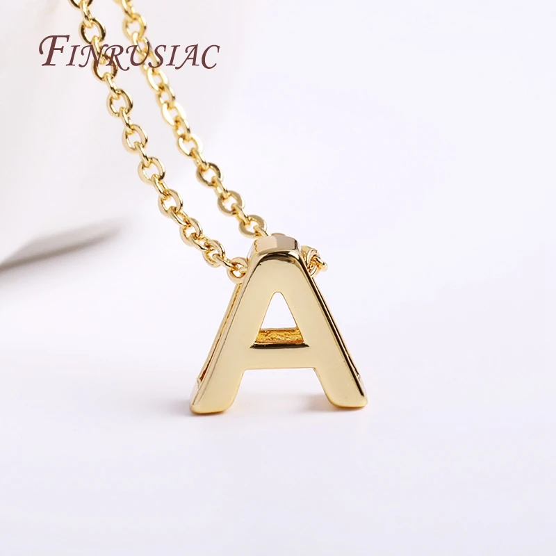 Gold Plated Brass Metal Initial 26 Letters Pendants Pendants Necklace For Women Jewelry Accessories Thin Chain Necklaces Female
