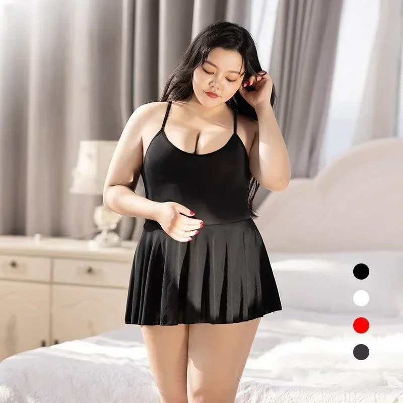 Plus Size Mini Smooth See Through Shiny Long Dresses Sexy Strap Pencil Dress for XXXL Oversized Women Clothing Black White