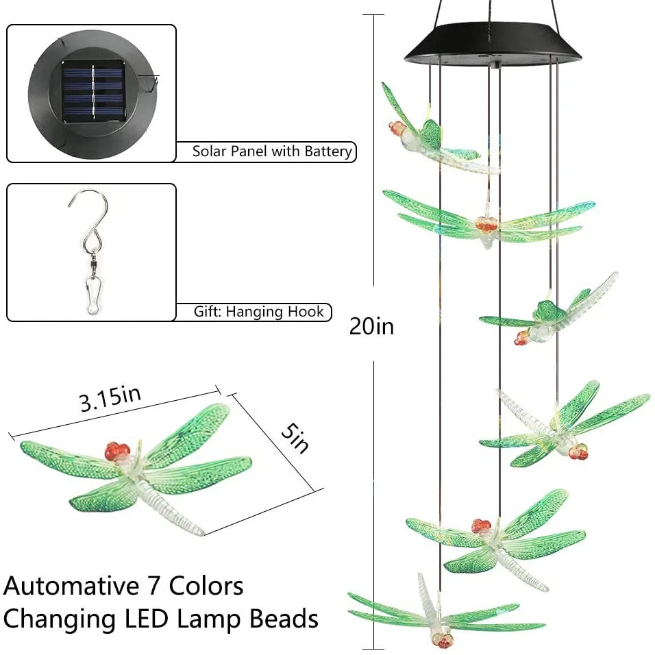 Solar powered wind chime lamp, solar hummingbird wind chime lamp, butterfly wind chime lamp, EVA ball