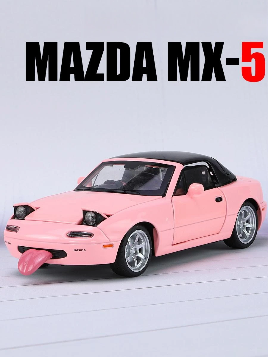 1/32 Mazda MX-5 Miniature Diecast Miata RoadSter Toy Car Model Sound & Light Doors Openable Collection Gift for Children Boy Kid