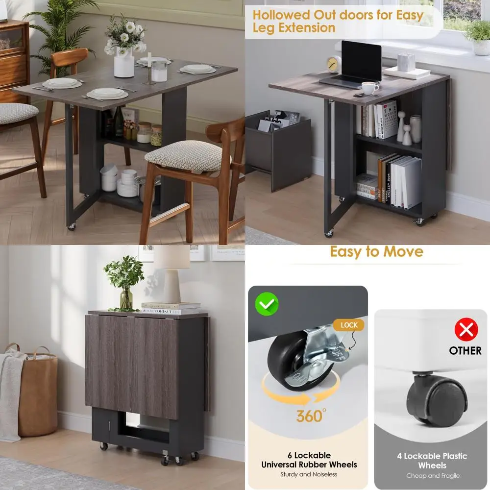 Folding Dining Table With Storage Racks, Space-Saving Kitch…