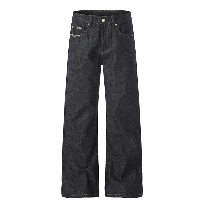 

Men's Original Denim Jeans Straight Leg American Commuter Hand Sewing Line Drapey Floor-Length Casual Standard Fit Jeans