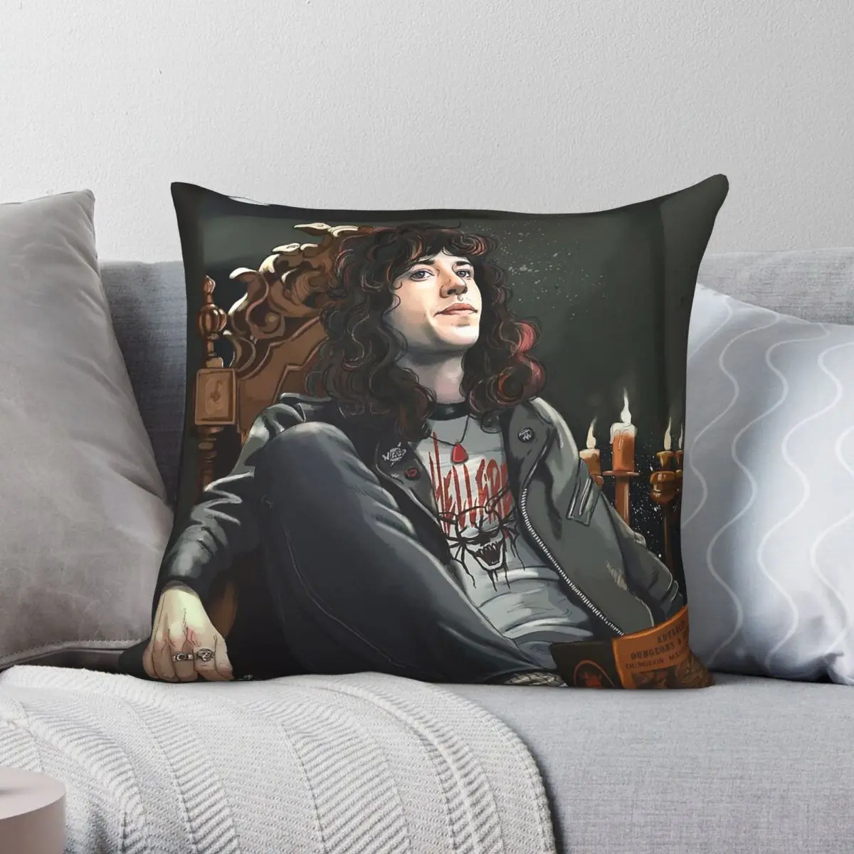 King Of Hellfire Eddie Munson Square Pillowcase Polyester Linen Velvet Creative Zip Decor Bed Cushion Cover