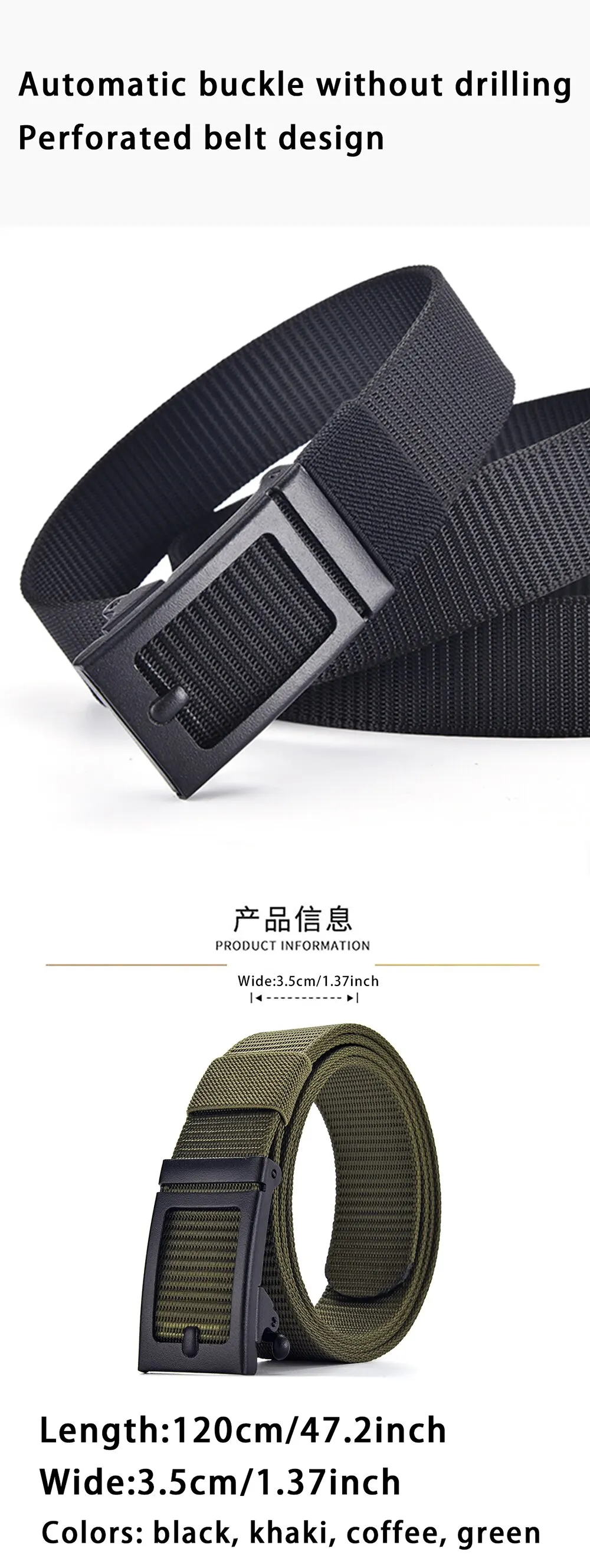 Herrengürtel, automatische Metallschnalle, Nylonimitat, Gurtband, Outdoor-Arbeitsgürtel, zahnlos, automatische Schnalle, lässiger Sport-Leinengürtel – Detail 2