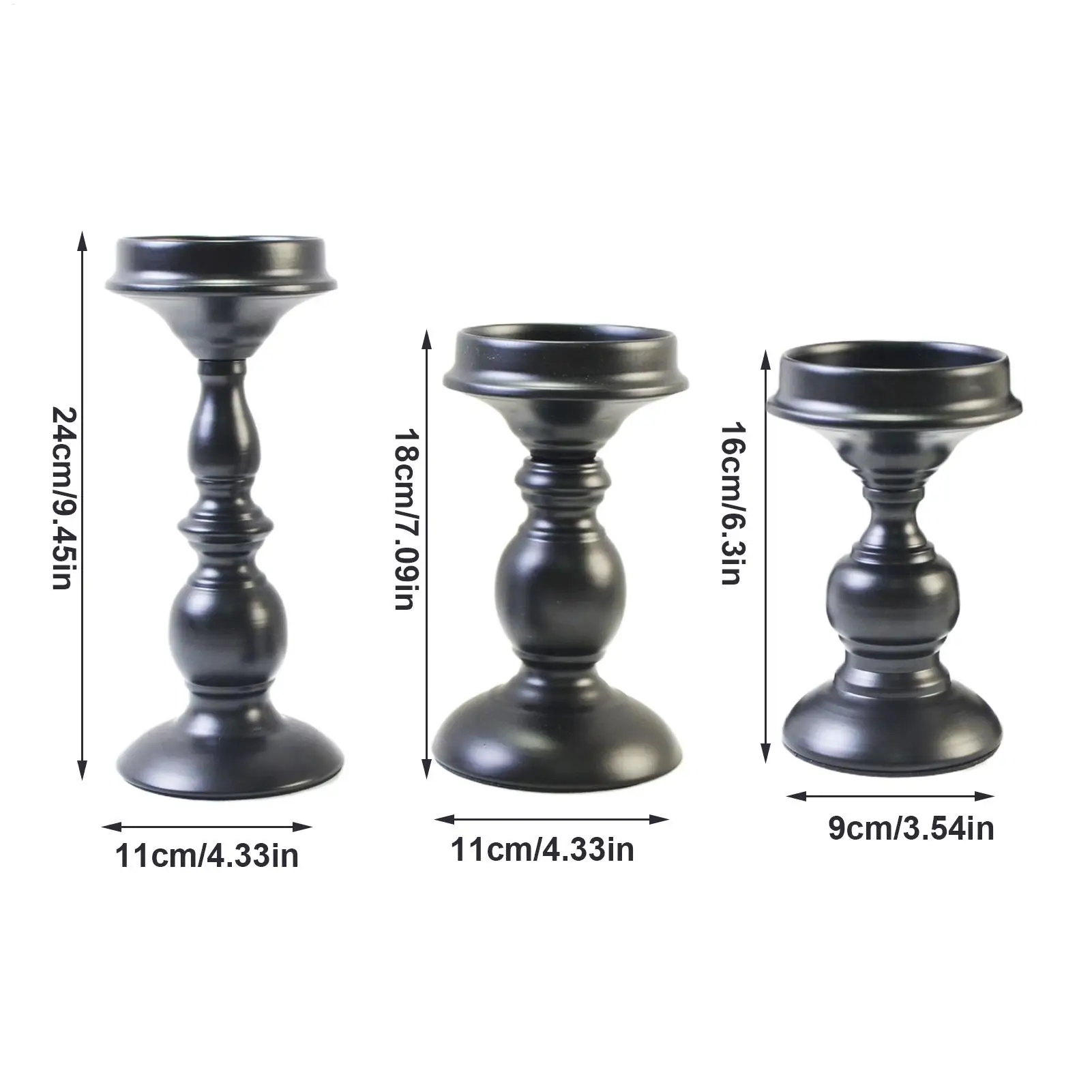เชิงเทียนฮาโลวีน Gothic Decor เชิงเทียนสีดําชุด 3 ชิ้นตกแต่งบ้านตาราง Centerpieces สําหรับปาร์ตี้ฮาโลวีน