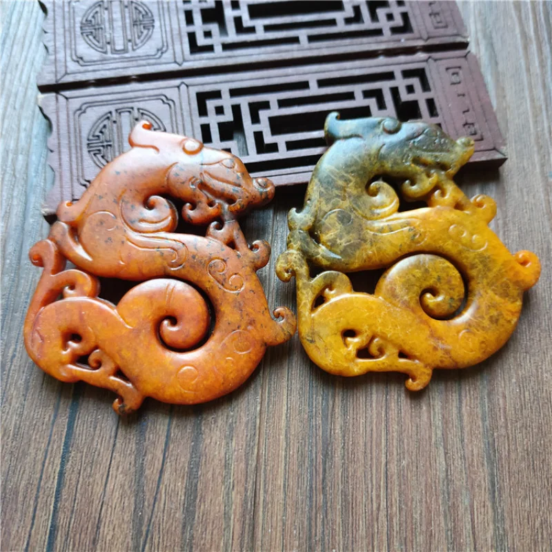 Supply Jewelry Antique Crafts Xiuyan Jade Antique Distressed Dragon Brand Auspicious Beast Pendant Vintage Jade Pendant