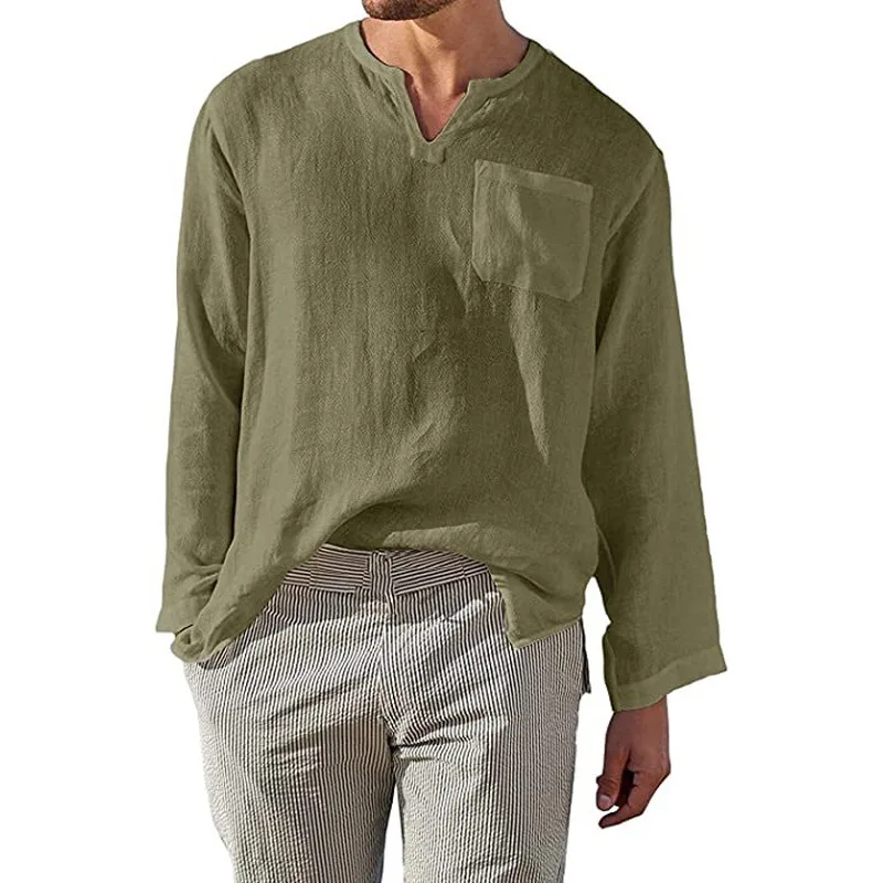 

Men's Casual Cotton Linen irt Loose Fit Long Sve Stand Collar All Seasons Color Faionable Comfortable Menswear