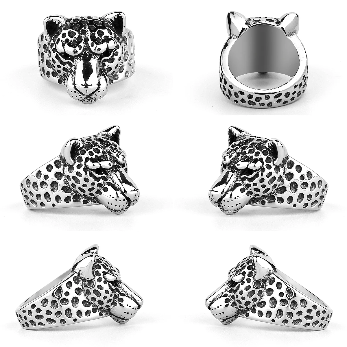 Stainless Steel Personality Skull Leopard Head Ring Men\'s High Quality Punk Animal Ring Skull Birthday Gift Ring Wholesale