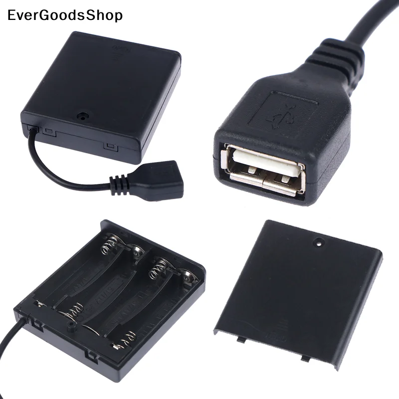 New 1PC 4 X AA USB Battery Box For 5V LED Strip Lights USB Mini Power Supply