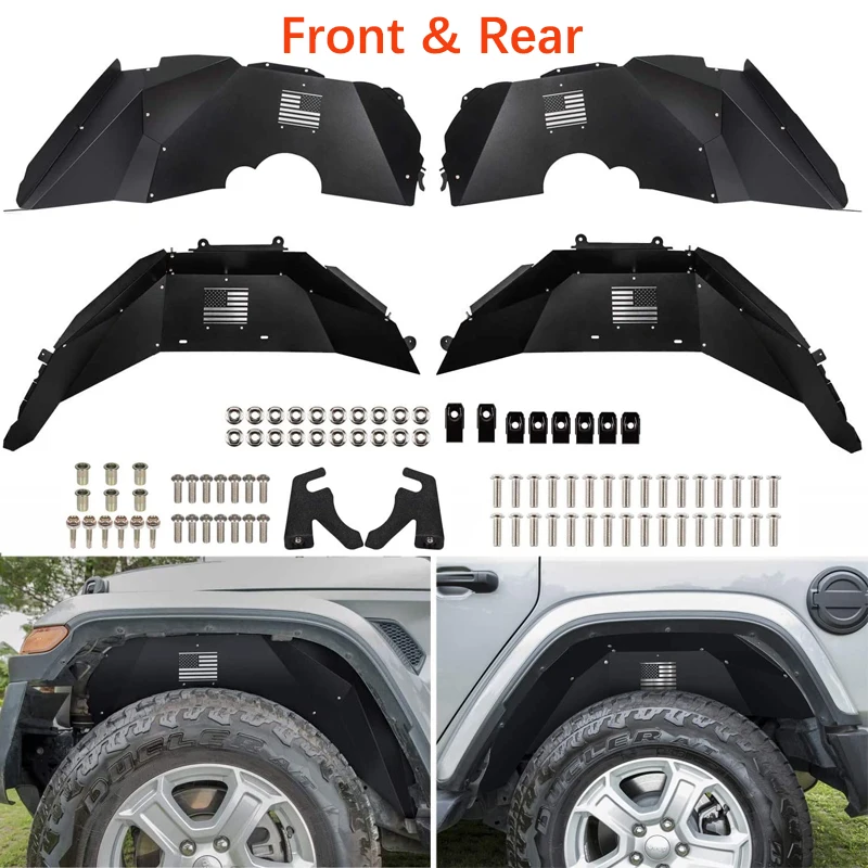 

Front+Rear Inner Fender Liners for Jeep Wrangler JL JLU 2018+ Unlimited Sahara Rubicon Freedom Sport 2/4-Door US Flag Logo