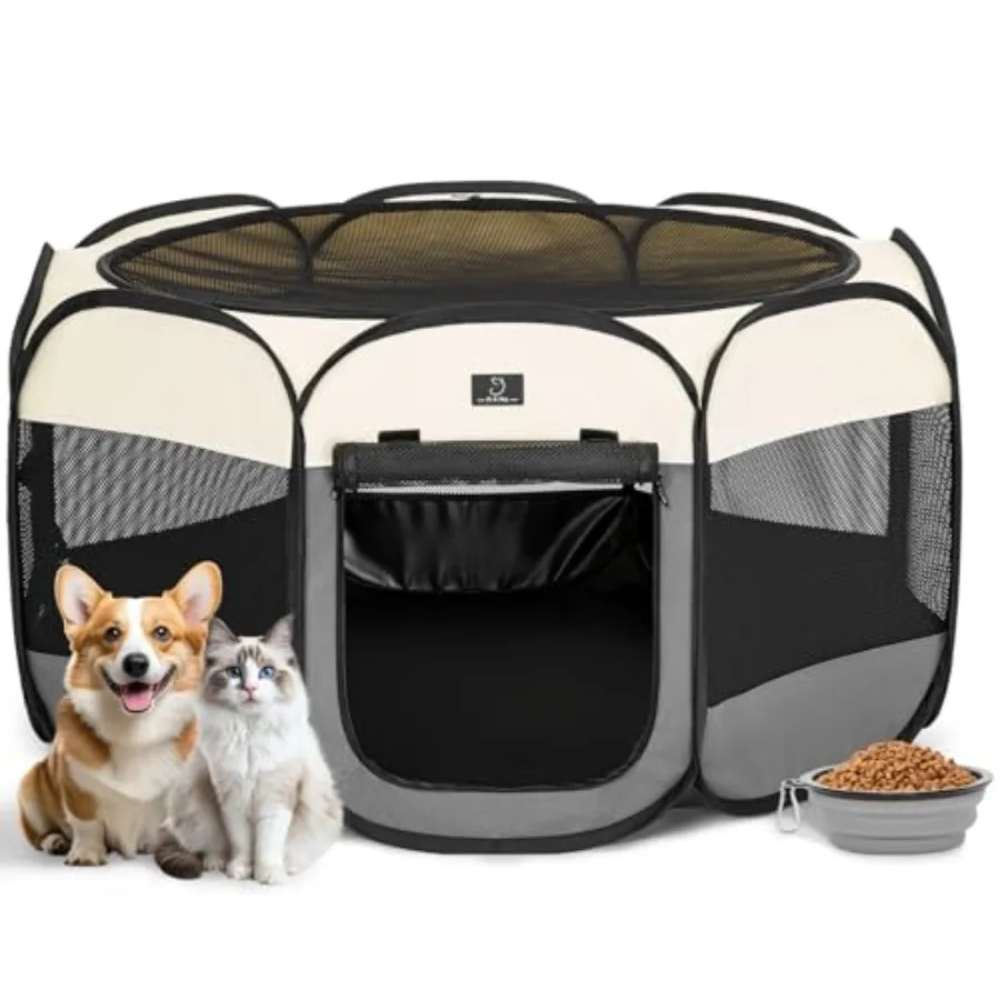 

Portable Indoor Dog Playpen for Small Dogs and Puppies by 40.55" Pop-Up Soft Puppy Playpens with Bowl Waterproof Floor Calm Saf