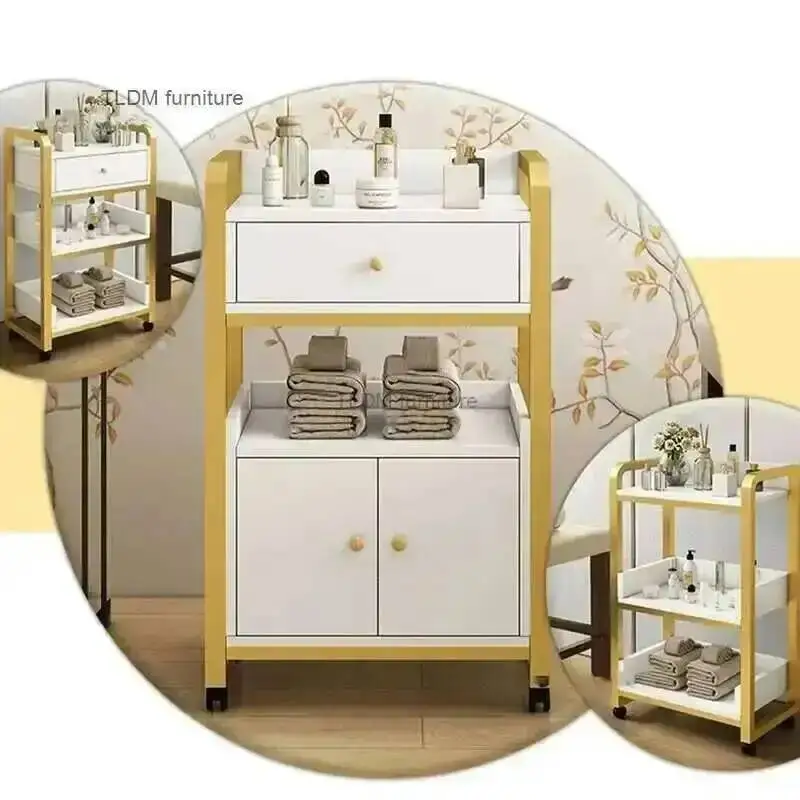 

Салон Роскошный Красота Светлый Золотой Инструмент Тележка Салон Тележки Креативная Мебель Для Салона Стеллаж Для Комнаты Домашние Многослойные Шкафы Для Хранения