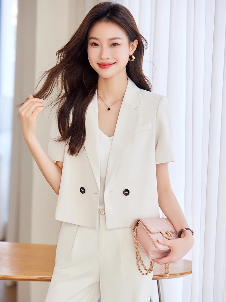 

Faionable ort Sve Suit Set for Women Summer 2025 High Waist Wide Leg Pants Sli Small Size Busin Casual Outfit