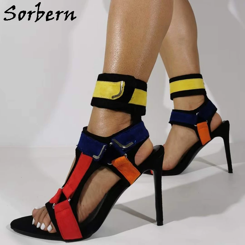 

Sorbern Multi Color Women Sandals Ankle Straps Summer Shoe Stilettos Buckle Straps Summer Shoe Slingback Prom Party Heeled