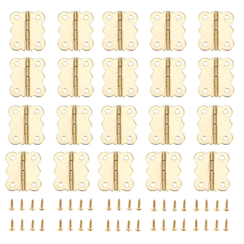 40Pcs 25mm*20mm Gold Mini Butterfly Door Hinges Cabinet Drawer Jewellery Box Decorative Hinge For Furniture Hardware with Screws