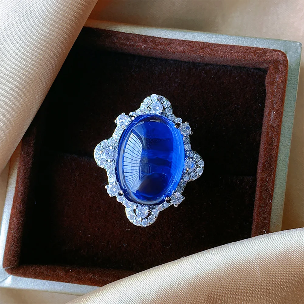 New Trend Vintage Royal Blue Sapphire Necklace Pendant Ring Earrings Wedding Party Fine Jewelry Sets for Women Gift Accessories