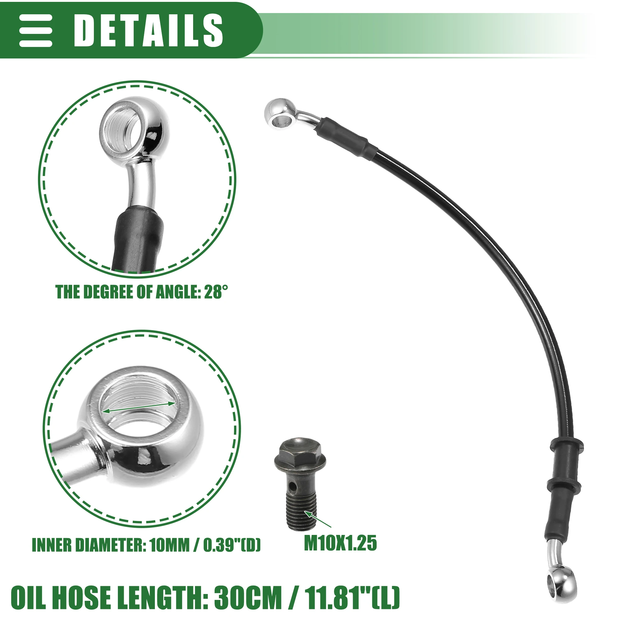 Motoforti 30cm-170cm 28 Grad Brems schlauch Motorrad Dirt Bike Motocross geflochtene hydraulische Bremsleitung Öl schlauch leitung schwarz – Detail 3