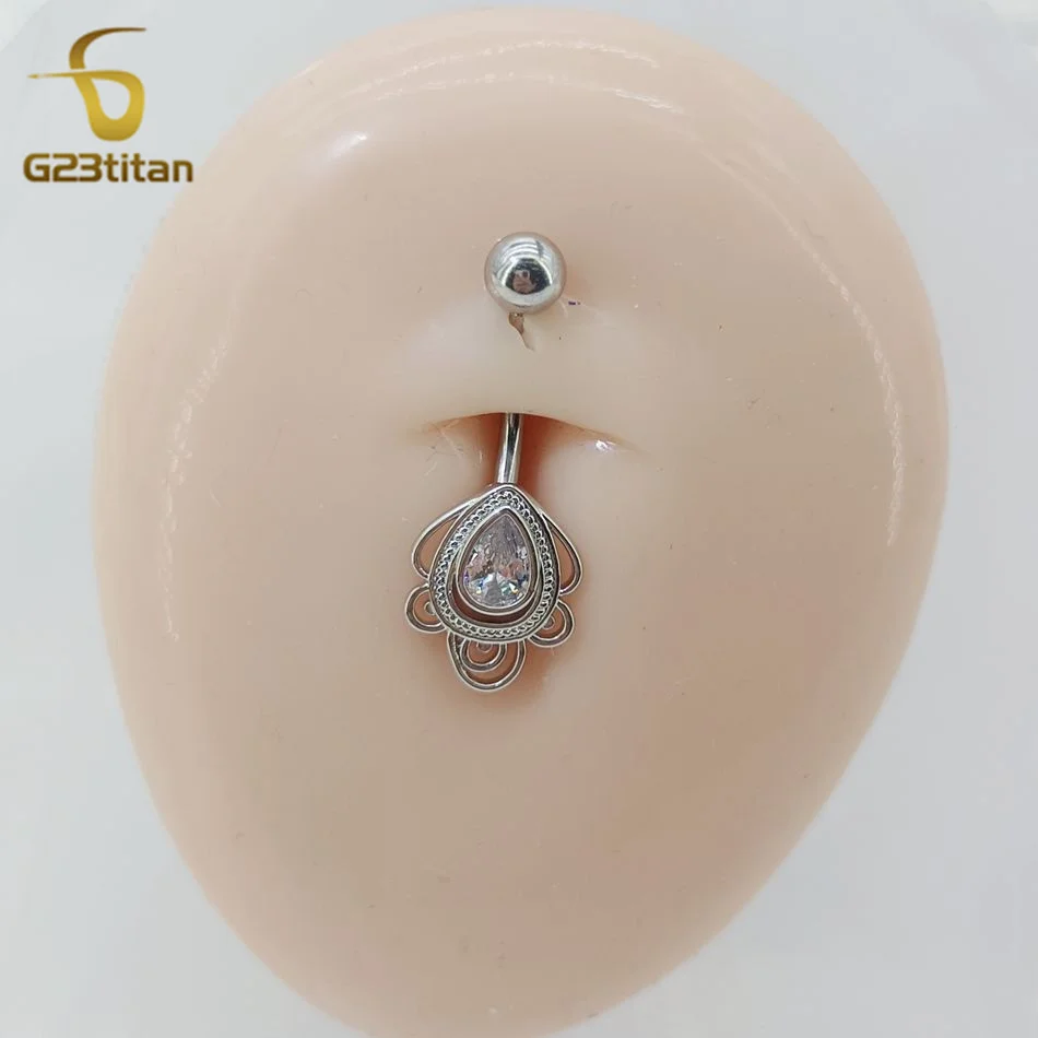 G23titan Zircon Water Drop Belly Button Ring 14G Titanium Curved Barbell Women Sexy Accessories Navel Jewelry Nombril Piercing