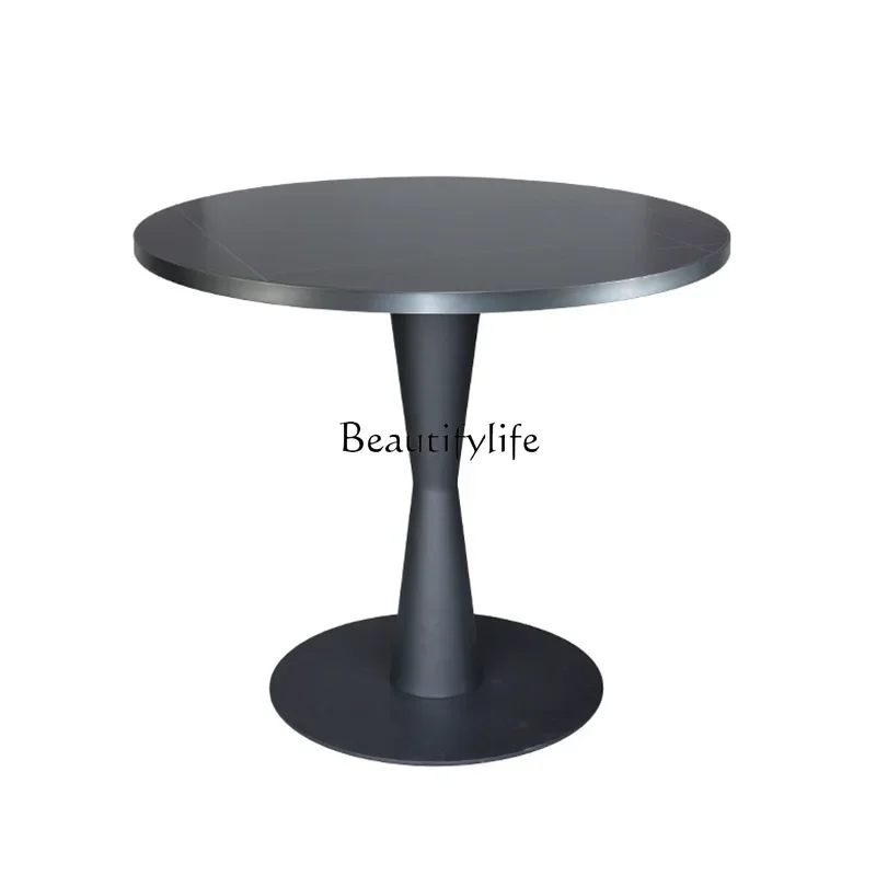LXLight luxury black wrought iron three-dimensional shape table foot with rock slab countertop dining tableSSS