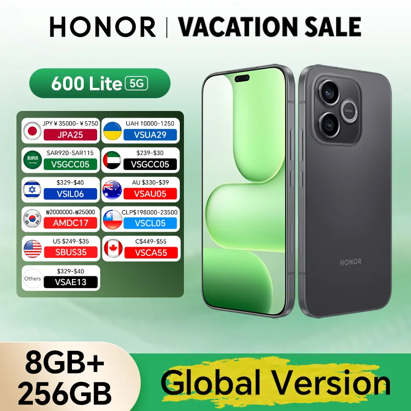 Original New Global Version HONOR 600 Lite 5G 8GB+256GB 6.6'' AMOLED Screen 108MP Main Camera 6520 mAh 45W SuperCharge NFC