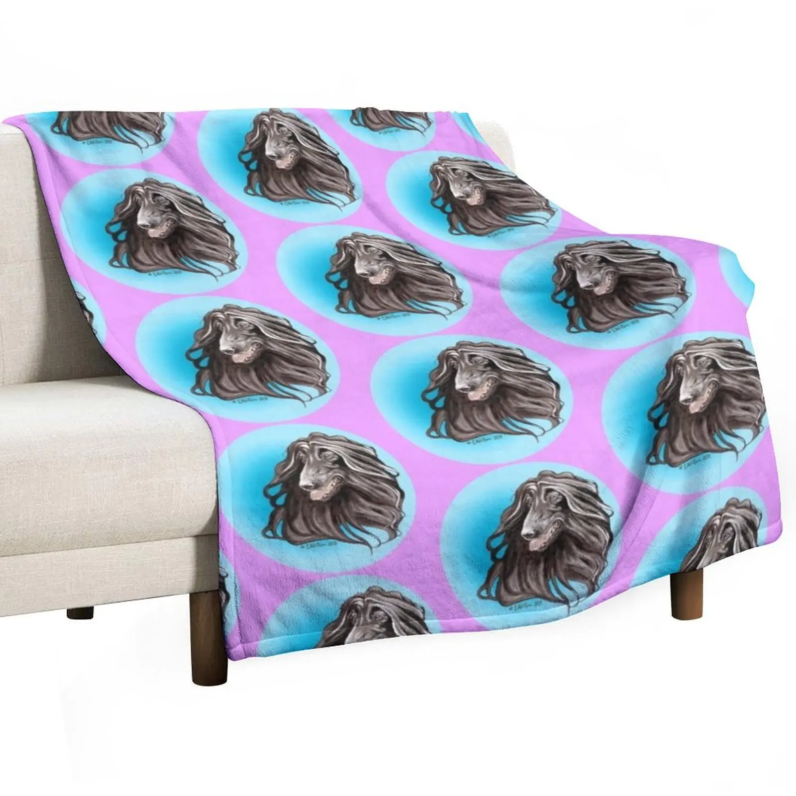 Afghan Hound. Head Study in black. Throw Blanket Flannel Fabric Soft Blankets