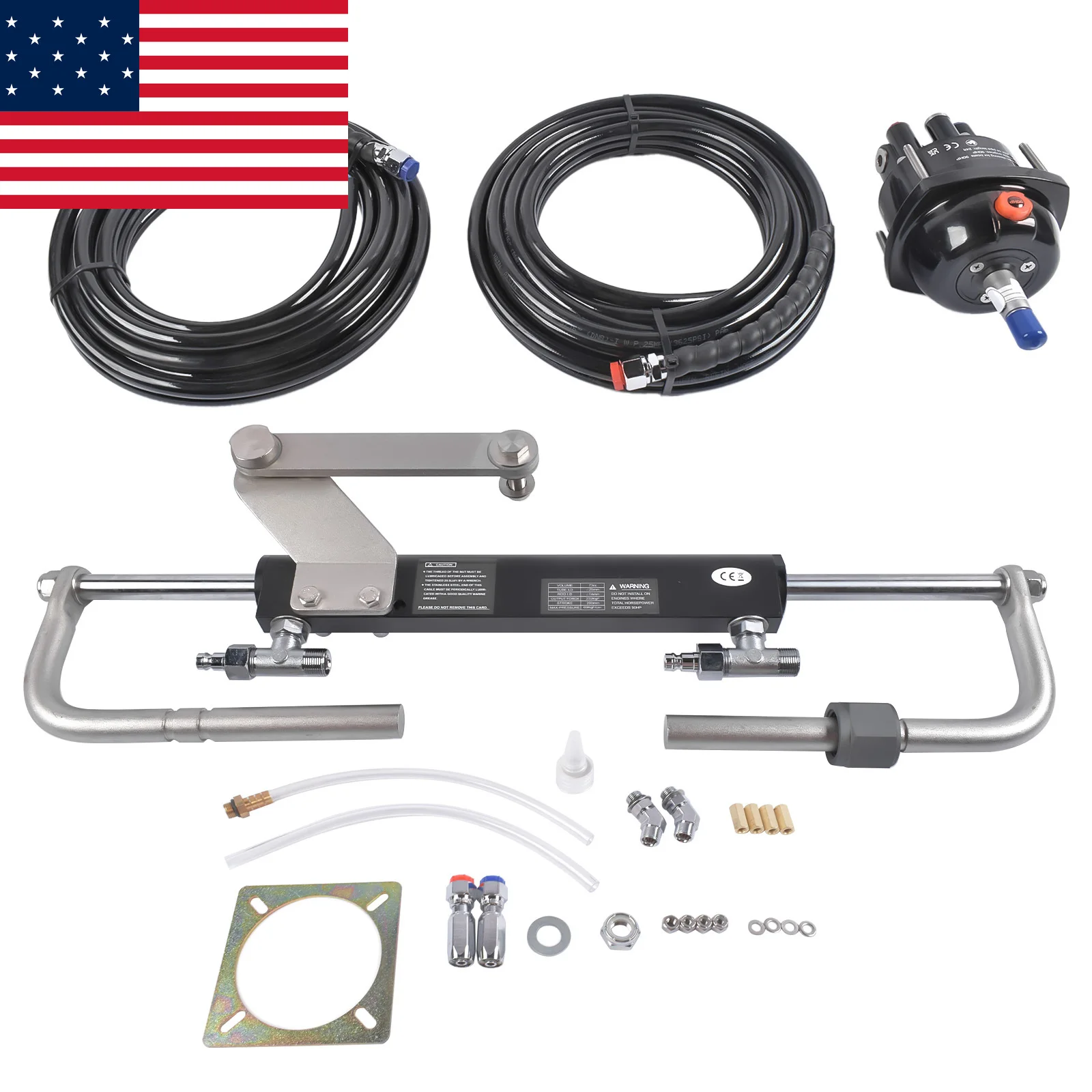 

AP03 Hydraulic Steering Kit for 90HP Outboard Boat 2x24ft Hose Cylinder Helm Pump