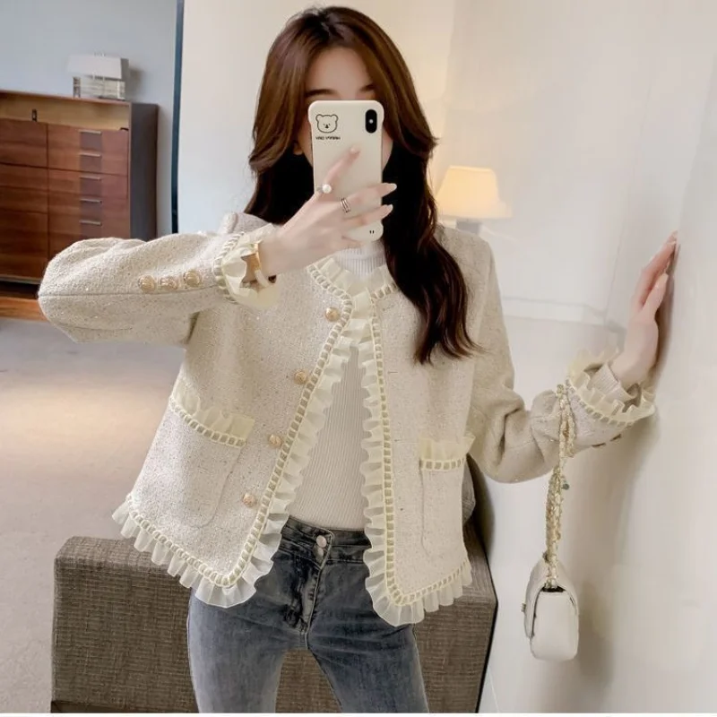 

Celebrity temperament small fragrance short coat women spring French retro mesh splicing tweed casual cardigan jacket female