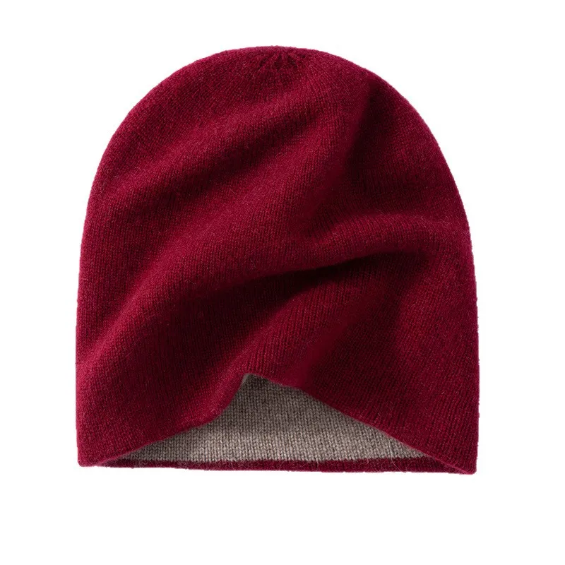 

Pure Cashmere Hat Double Layer Seamless Flat Caps Men and Women Thicken Knitted Skullies Female Outdoor Beanies