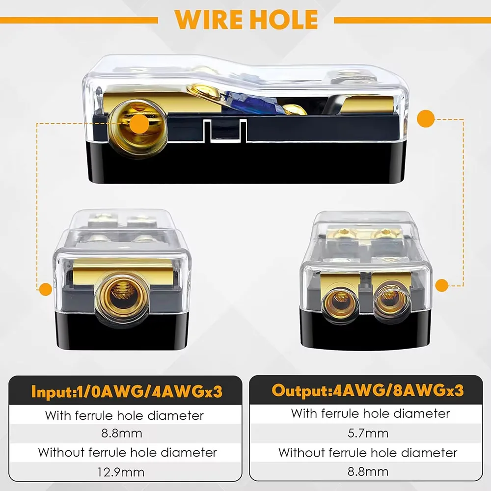 2 Way Mini ANL Fuse Holder, Copper 0/2/4 Gauge to 4/6/8 Gauge 60Amp Fuse Distribution Block for Car Truck Audio Stereo Amplifier