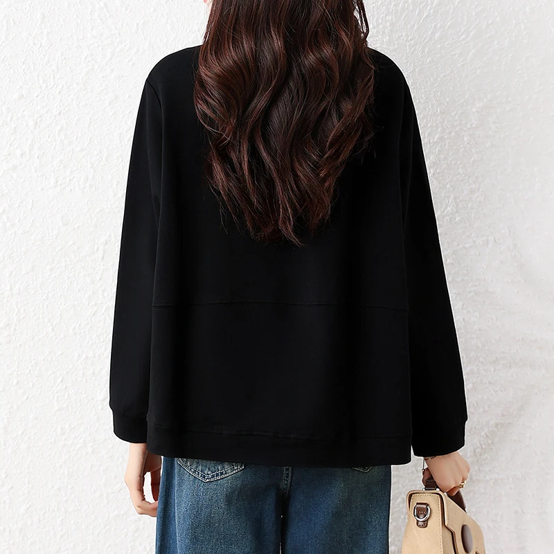 بلوزات نسائية شتوية مطرزة بحروف بلوفرات شتوية فضفاضة غير رسمية بأكمام طويلة وياقة مقلوبة وجيب علوي