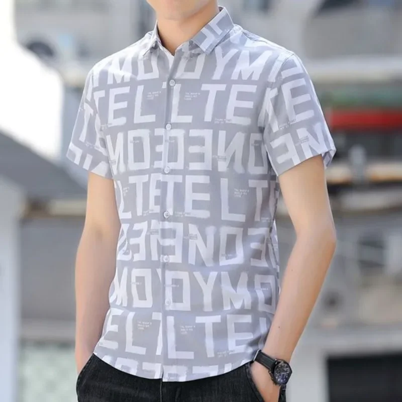 

Black Male Shirts Green White Short Sleeve Floral Print Slim Fit Summer High Quality Luxury Vintage with Collar Silk Men's Shirt