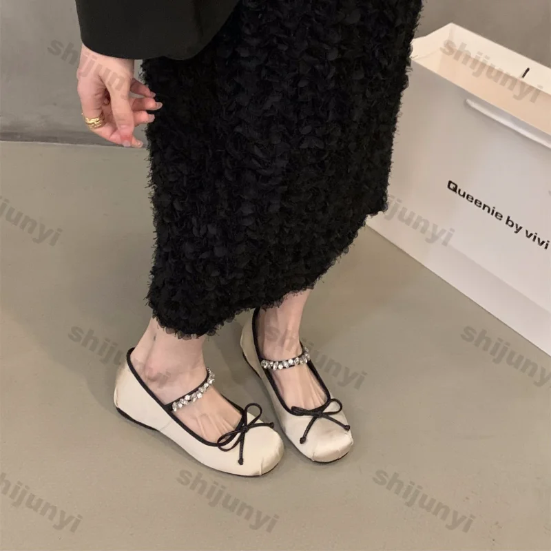Women's Round Toe Bowknot Ballet Shoes Spring Pink Flats Single Shoe Girls Cozy Slip-on Height Increase Casual Mary Jane Shoes