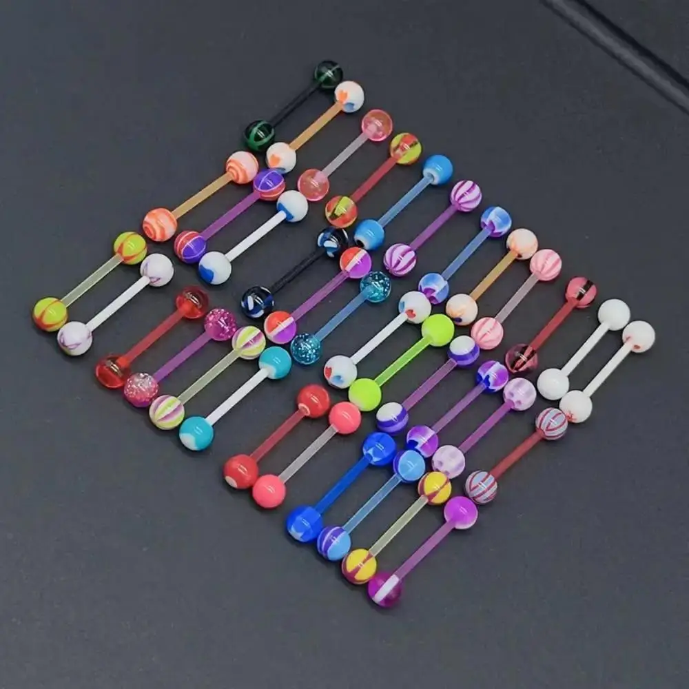 50pcs Mixed Color Soft Rod Acrylic Tongue Stud Ring Set