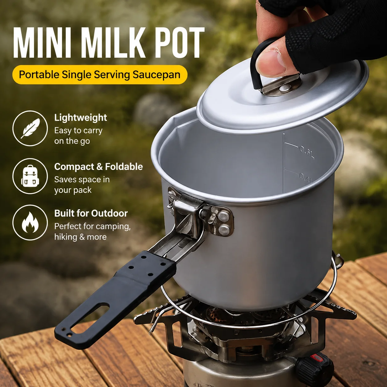 Mini Milk Pot Portable Single Serving Saucepan, Lightweight Foldable Outdoor Cookware for Camping and Hiking