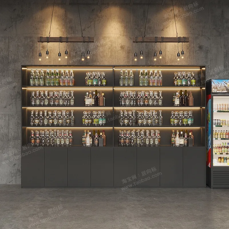 Bar Hotel Billiards Hall Black Display Cabinet Display Stand Wine Cabinet Display Sample Floor Background Wall
