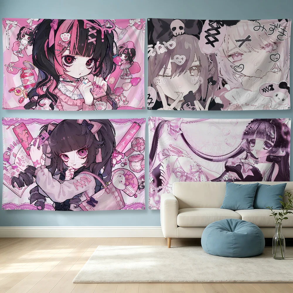 Cute Girl Jirai Kei Flag Polyester Banner Kawaii Flags For Party Club Outdoor Interior Wall Paper Decoration Banner Fans Gift