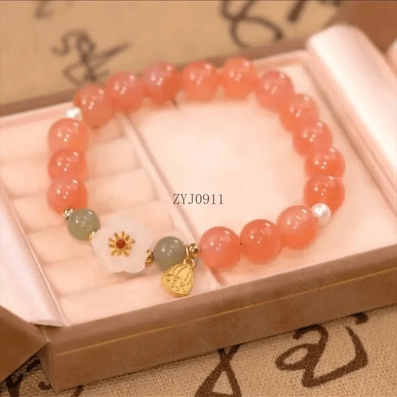 สร้อยข้อมือ Begonia Qinyuanchun ดอกพีชขนาดเล็กหยกลูกปัด Transshipment สไตล์แห่งชาติโซ่สไตล์โบราณ