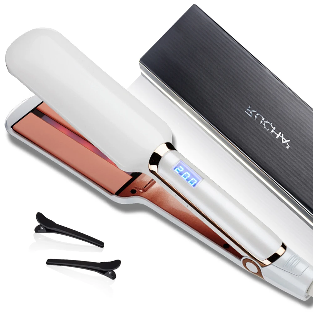 

Hair Straightener Infrared Ceramic Glazed Wide Plate Flat Iron LED Display Temperature Fast Heating Smooth Frizz Straight Hair
