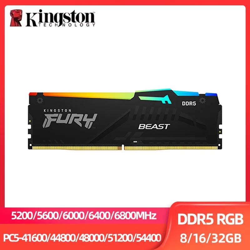 Kingston FURY Beast RGB DDR5 RAM 8GB 16GB 32GB 5200 5600 6000 6400 6800MHz سطح المكتب AMD Intel CPU اللوحة الأم 288 PIN 1.1V