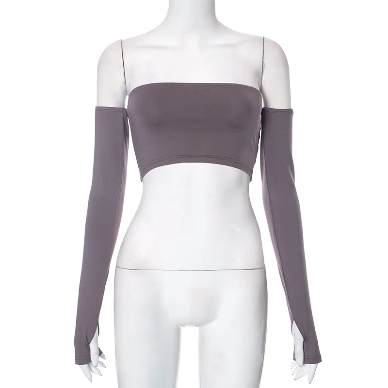 CUTENOVA ฤดูใบไม้ร่วงเสื้อผ้าผู้หญิงใหม่บล็อกสีปิดไหล่แขนยาวครอปท็อปอเมริกันเรโทรเซ็กซี่สาวฮอตชุด