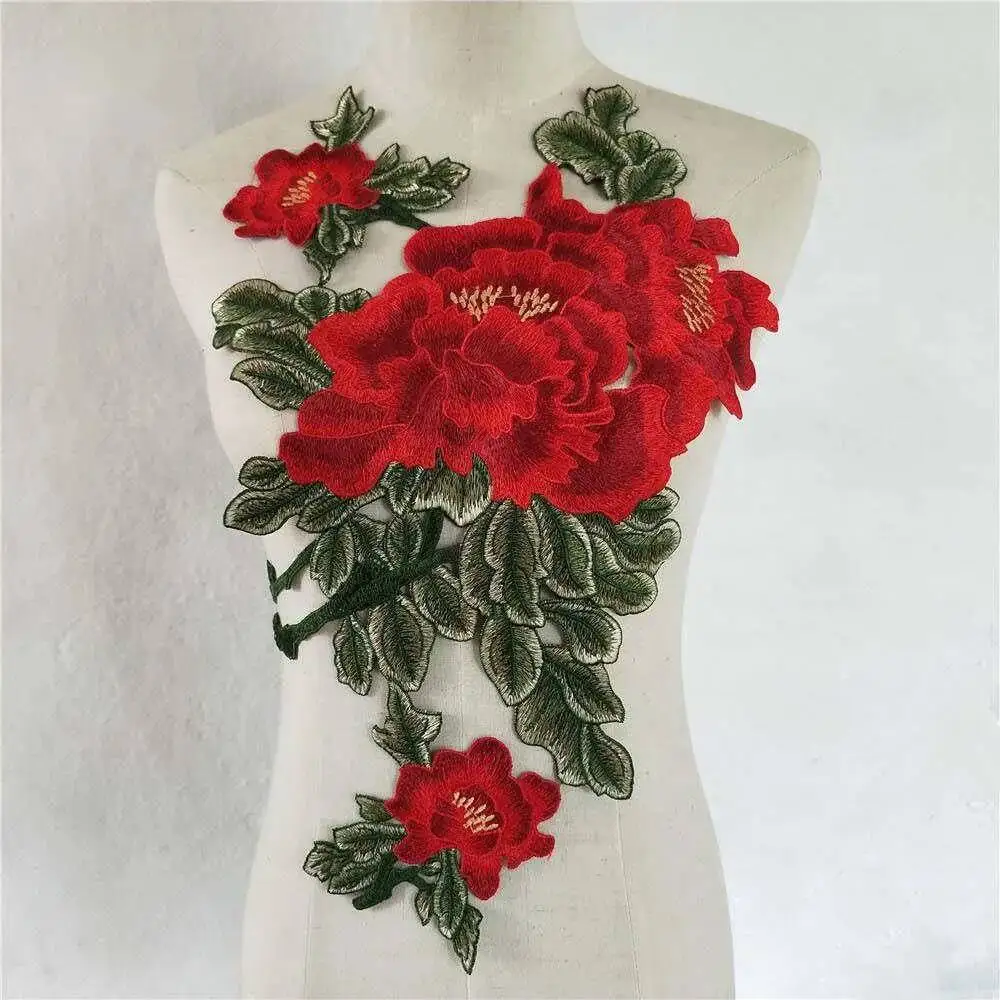 Rose Embroidered Sewing On Patch Flower Patch Stickers For Clothes Badge Sewing Fabric Applique Supplies