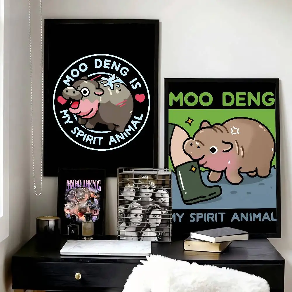 Baby Hippo Moo Deng  Posters High Quality Self-adhesive Wall Art Decorations Color Prints Sticky