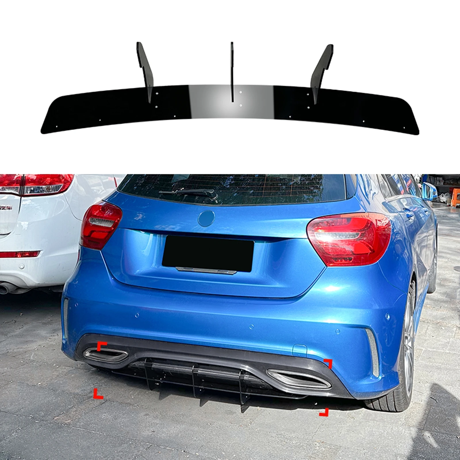 

For Mercedes-Benz A Class W176 2016-2018 AMG Line Gloss Black Rear Diffuser Bumper Spoiler Lip Boot Lower Splitter Bracket Kit