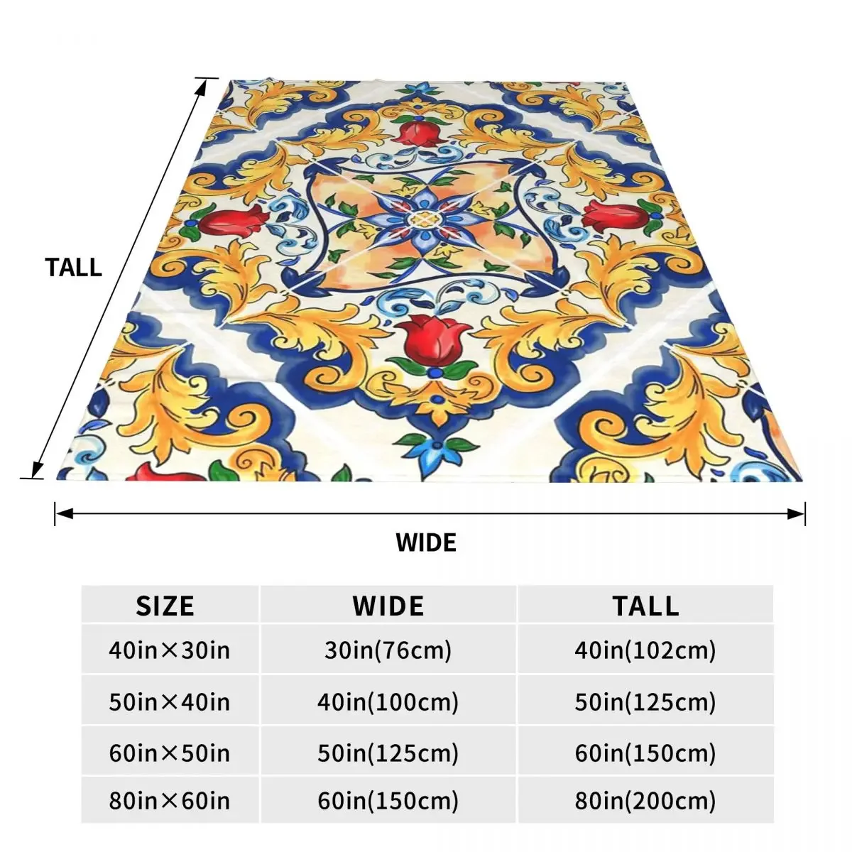 Sicilian Majolica Colourful Floral Flourishes Tile Pattern Blankets Flannel Throw Blanket Plush for Bed Living room Home Sofa